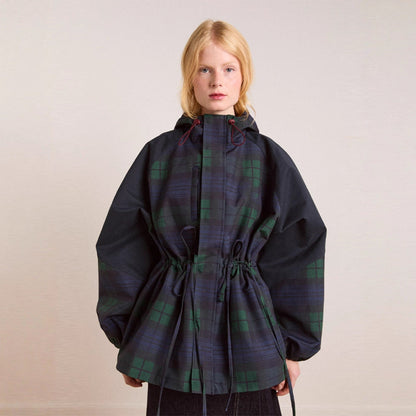 Women's Oversized Jacket in Casual Check Design with Practical Pockets and Waist Drawstring Shop Velvia