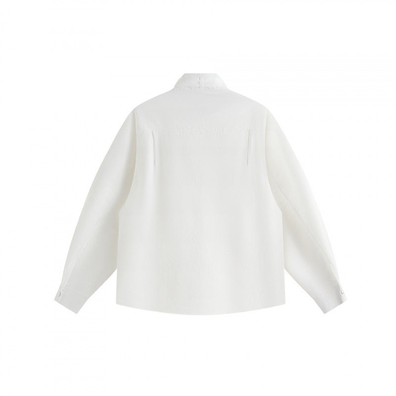 Unisex Boxy Overshirt with Stand Collar, Tie Loop and Snap Button Placket Shop Velvia