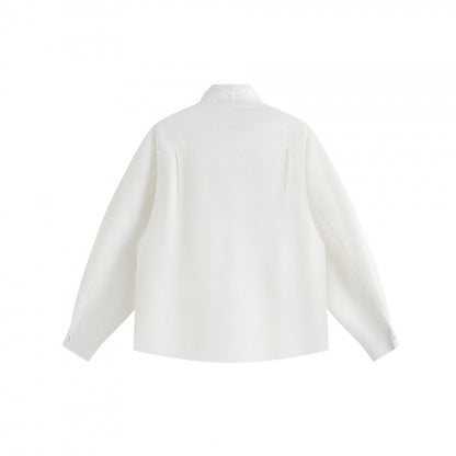 Unisex Boxy Overshirt with Stand Collar, Tie Loop and Snap Button Placket Shop Velvia