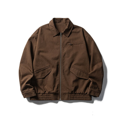 Men's Oversized Work Jacket with Full Zip, Chest Zip and Elastic Hem Band Shop Velvia