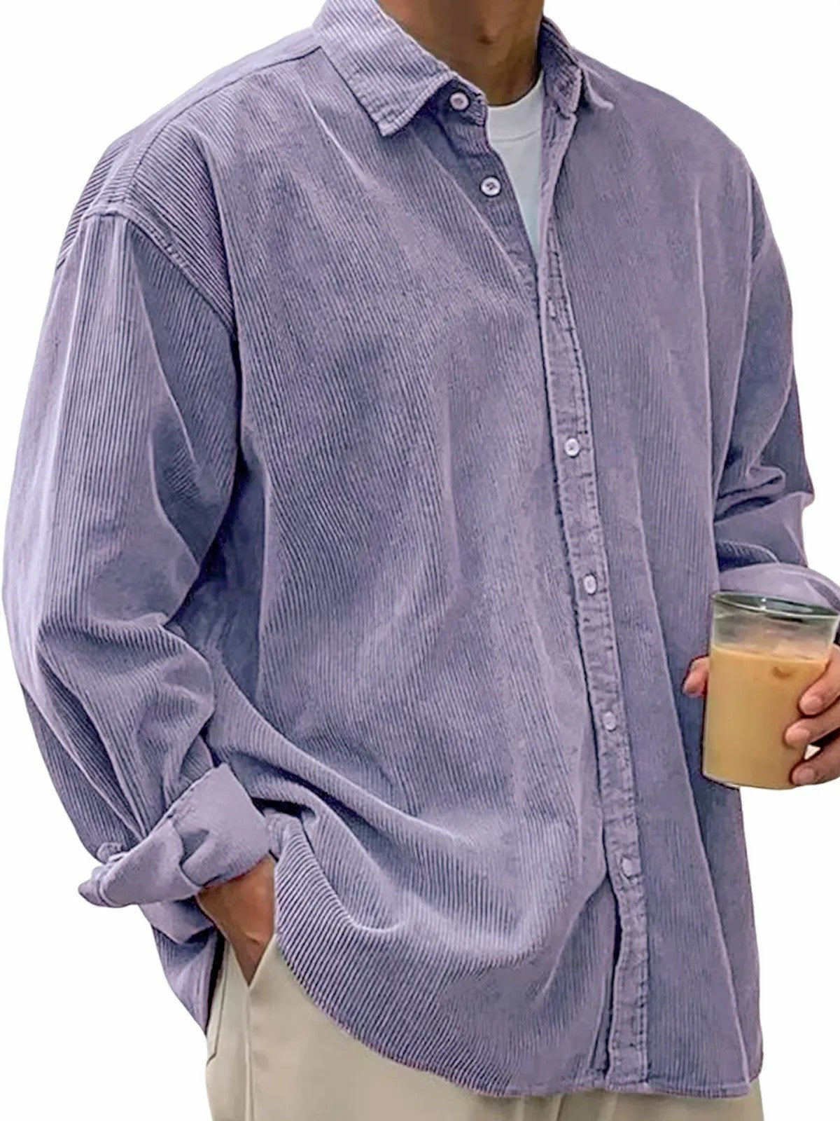 Men's casual cord shirt made of fine ribbed fabric with oversized fit Shop Velvia
