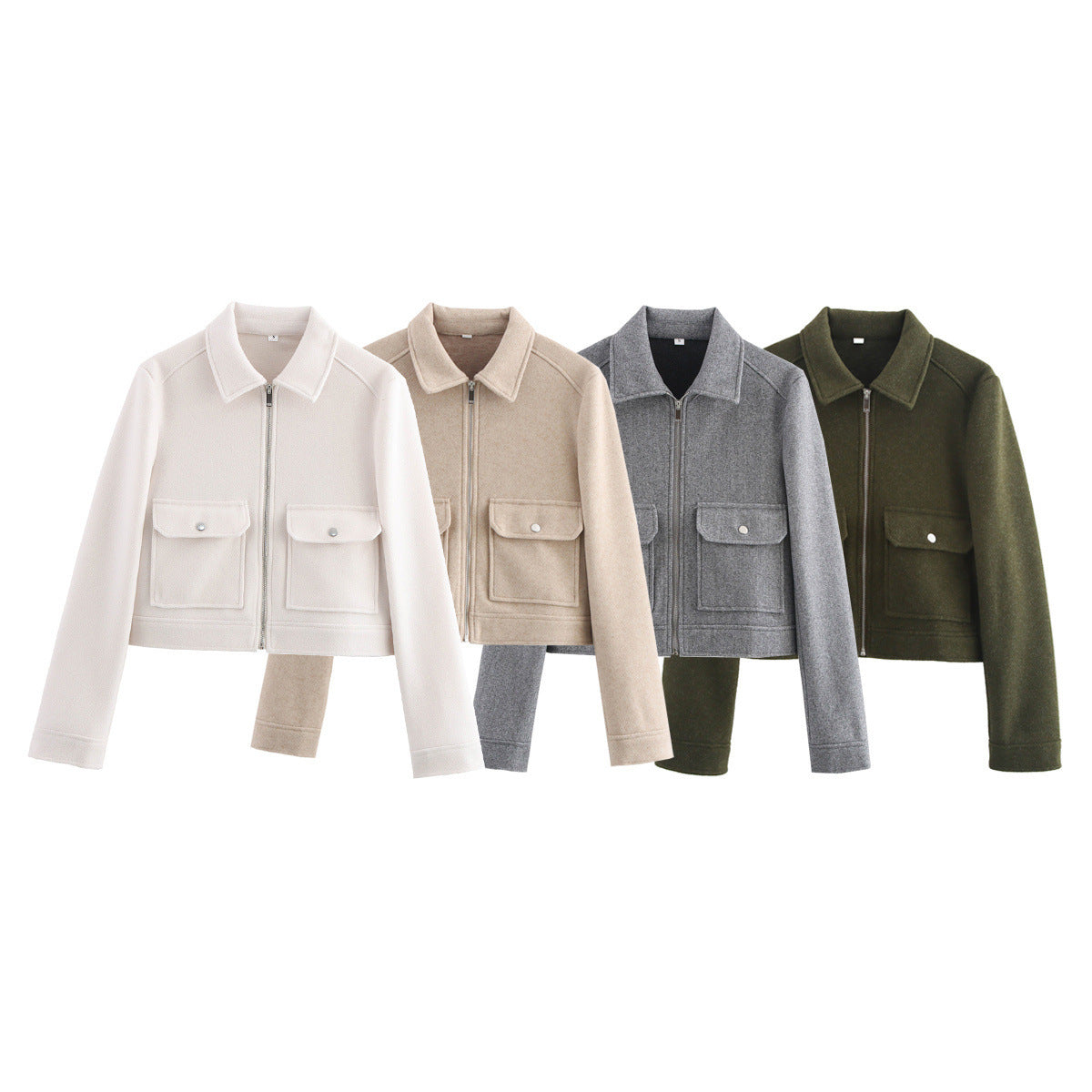 Ladies short jacket in boxy wool blend with zipper and patch flap pockets Shop Velvia