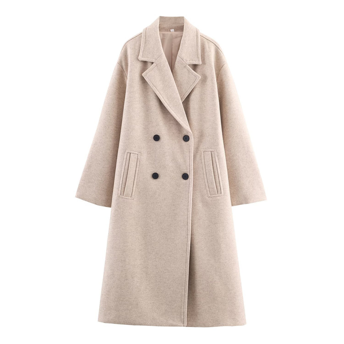 Women's Double-Breasted Oversized Coat with Notched Lapels and In-seam Pockets Shop Velvia