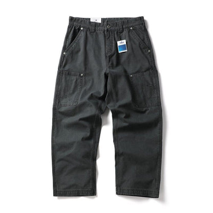 Men's Wide Canvas Cargo Pants with Large Patch Leg Pockets and Relaxed Baggy Cut Shop Velvia