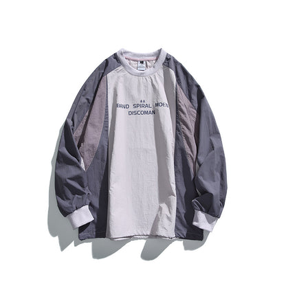 Unisex Loose Fit Colorblock Long Sleeve Shirt made of Lightweight Nylon Blend with Raglan Sleeves and Chest Print Shop Velvia