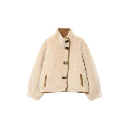 Women's Short Velour Jacket with Teddy Lining, High Stand-Up Collar and Patch Pockets Shop Velvia