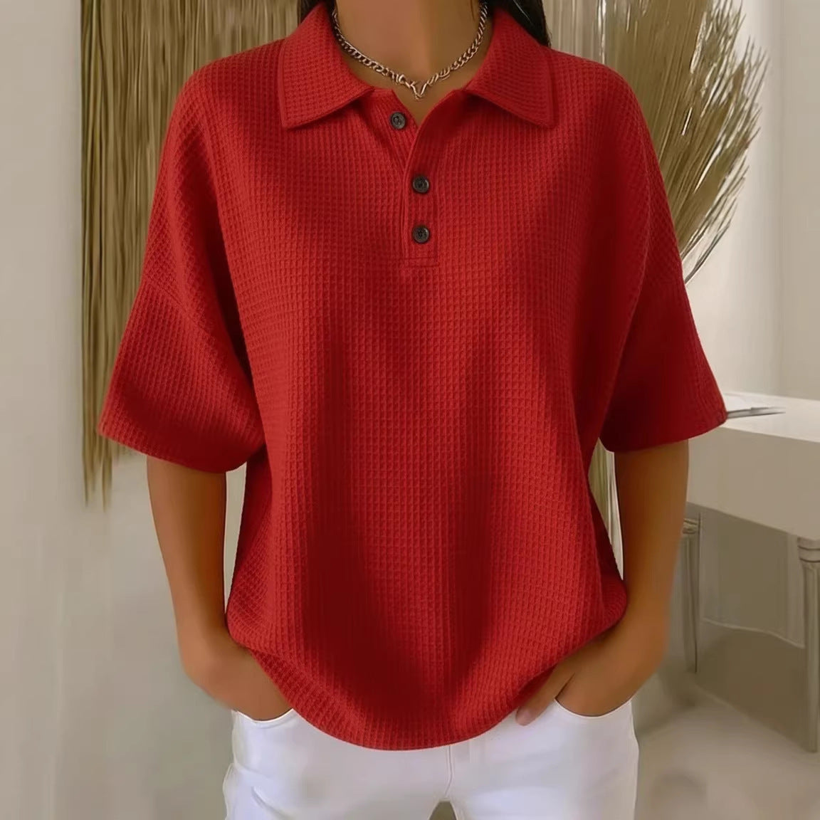 Women's sporty polo shirt made of waffle piqué Shop Velvia