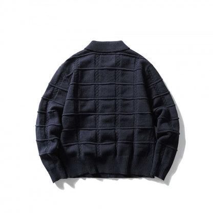 Unisex Boxy Cardigan with Shirt Collar and Structured Check Pattern Shop Velvia
