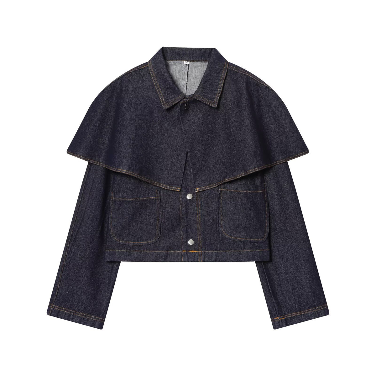 Women's Short Jeans Jacket with Cape Insert, Flap Pockets and Snap Buttons Shop Velvia