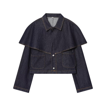Women's Short Jeans Jacket with Cape Insert, Flap Pockets and Snap Buttons Shop Velvia