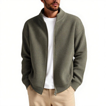 Men's cardigan with high collar and practical zipper Shop Velvia