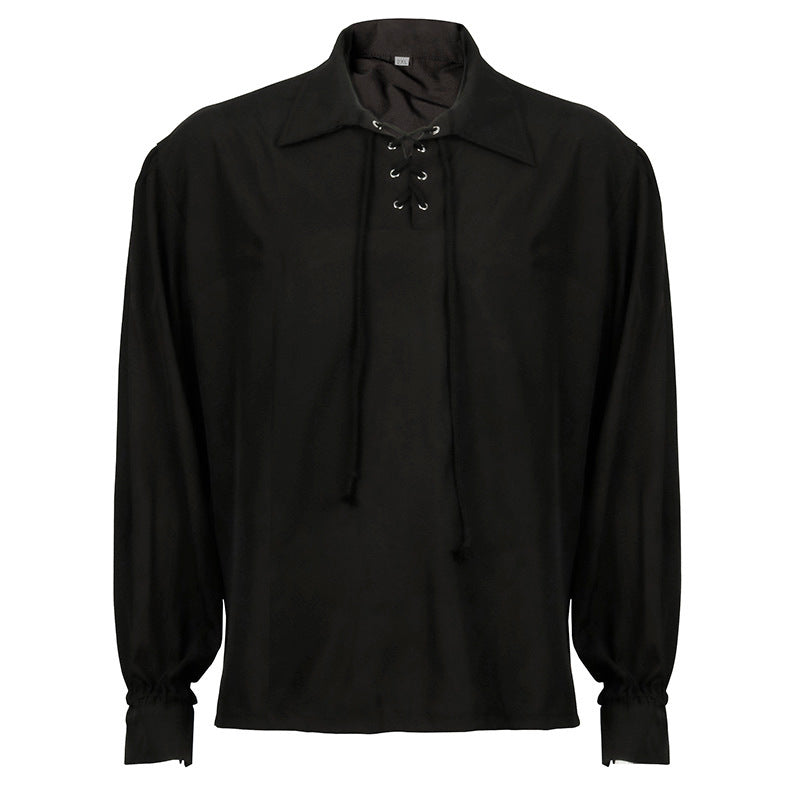 Men's casual short-sleeve shirt with laced V-neck, short stand-up collar, and soft cotton blend Shop Velvia