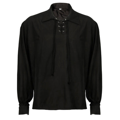 Men's casual short-sleeve shirt with laced V-neck, short stand-up collar, and soft cotton blend Shop Velvia