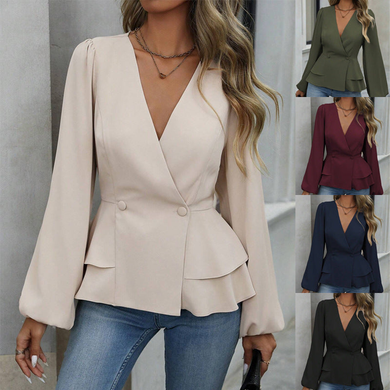 Women tailored blazer with flounce peplum and balloon sleeves Shop Velvia