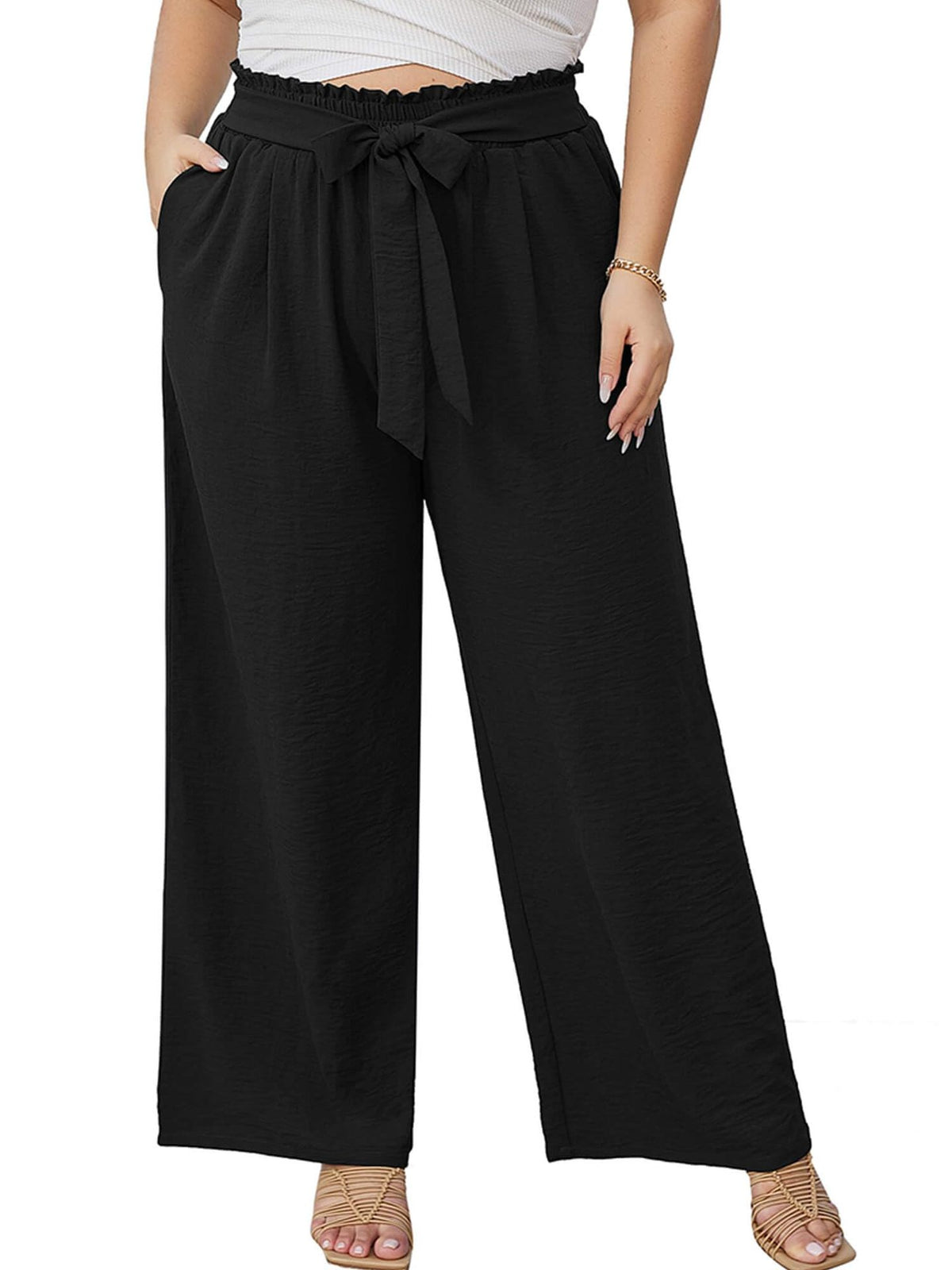 Women's Wide Culottes in Linen Look with Paperbag Waist, Tied Belt and Side Pockets Shop Velvia