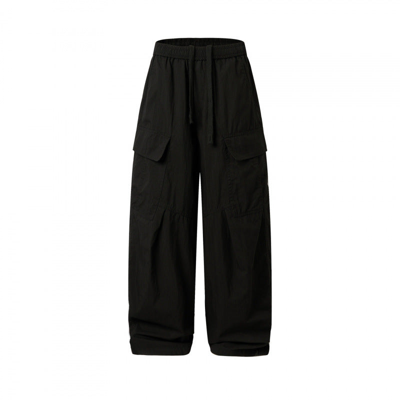 Unisex Wide Cargo Pants with Elastic Waistband, Drawstring and Patch Flap Pockets Shop Velvia