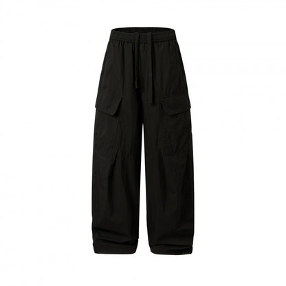 Unisex Wide Cargo Pants with Elastic Waistband, Drawstring and Patch Flap Pockets Shop Velvia