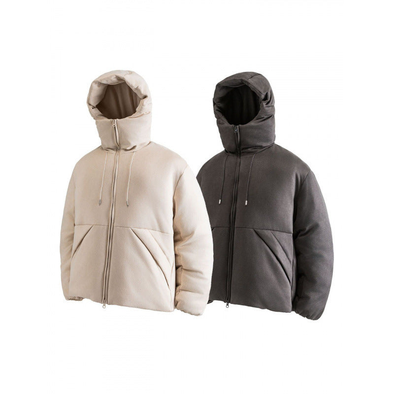Unisex Padded Hooded Jacket in Boxy Cut with High Shawl Collar and Kangaroo Pockets Shop Velvia
