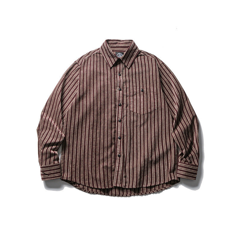 Men's Oversize Cord Shirt with Vertical Stripes, Chest Pocket and Rounded Hem Shop Velvia
