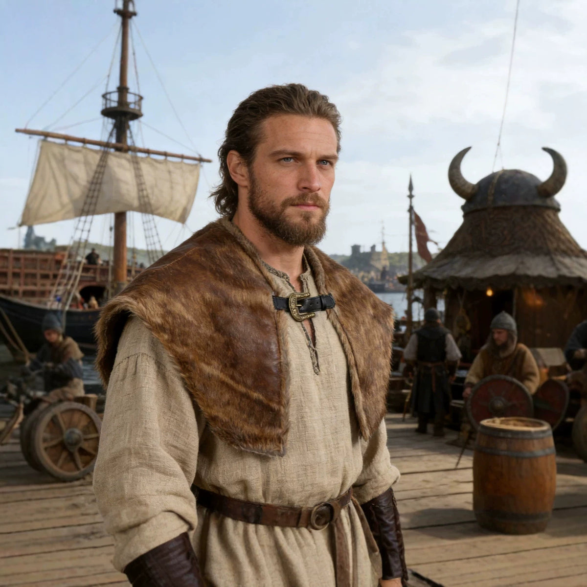 Men's shoulder cape made of faux fur with buckle closure and rustic Viking look Shop Velvia