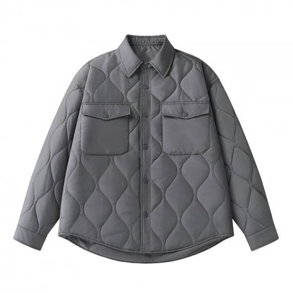 Unisex Padded Quilted Shirt Jacket with Flap Pockets and Curved Hem Shop Velvia