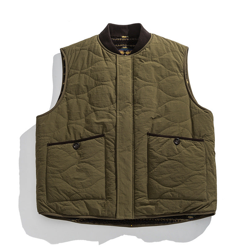 Unisex Reversible Quilted Vest with Jacquard Fleece and Patch Pockets Shop Velvia