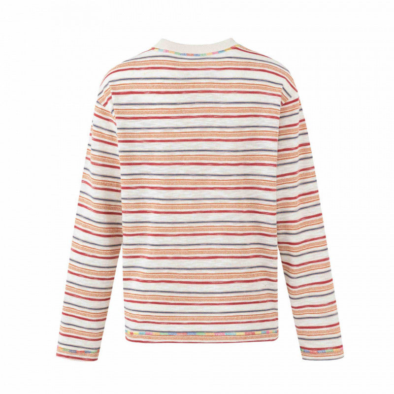 Unisex Oversize striped fine knit sweater with round neck and textured weave look Shop Velvia