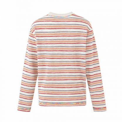 Unisex Oversize striped fine knit sweater with round neck and textured weave look Shop Velvia