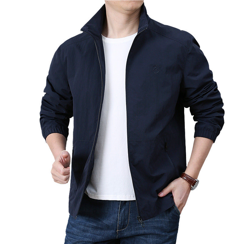 Men's Lightweight Wind Jacket with Stand Collar, Elastic Cuffs and Concealed Zipper Shop Velvia