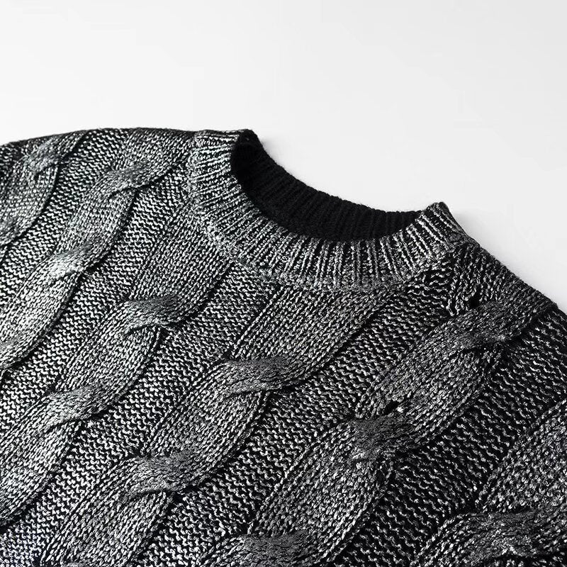 Ladies chunky knit cable pattern sweater with round neckline and oversized silhouette Shop Velvia