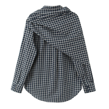Women Checked Blouse Shirt with Asymmetrical Scarf Detail Shop Velvia