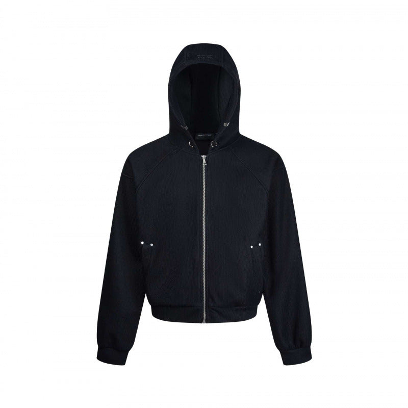 Unisex Short Hoodie Zip Pullover made of French Terry with Raglan Sleeves and Hidden Side Pockets Shop Velvia