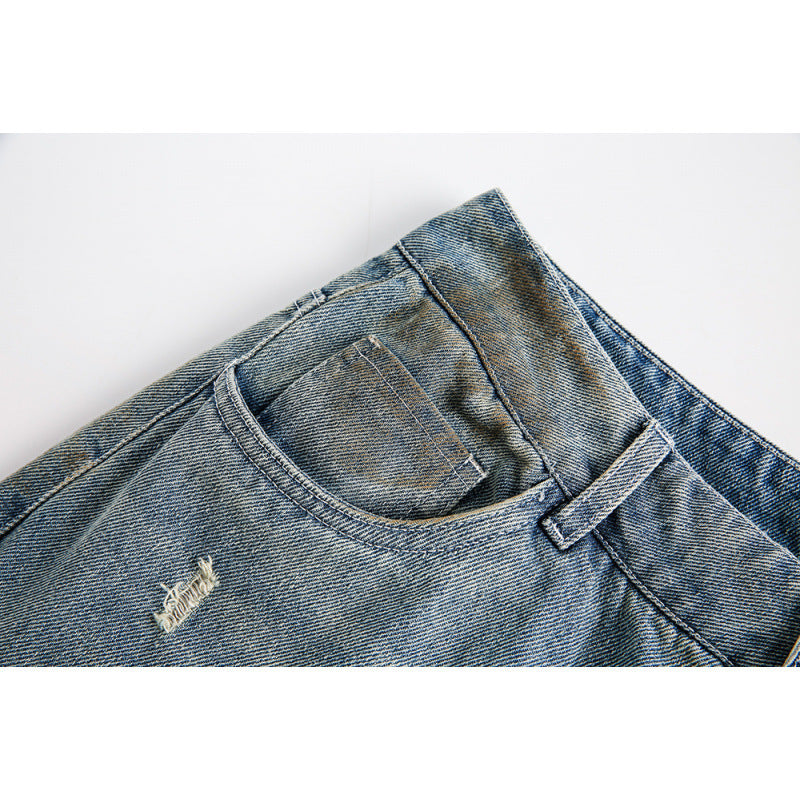 Ladies Wide Baggy Jeans with High Waist, Used Wash and Rip Details Shop Velvia