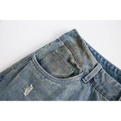 Ladies Wide Baggy Jeans with High Waist, Used Wash and Rip Details Shop Velvia