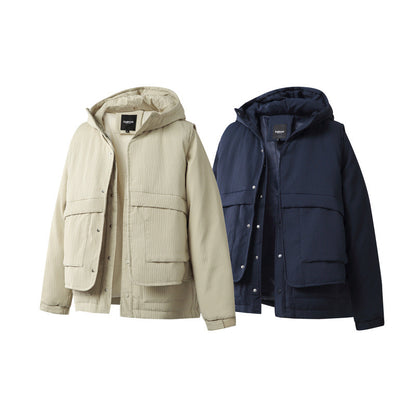 Unisex Padded Hooded Jacket with Removable Vest Insert and Ribbed Texture Shop Velvia