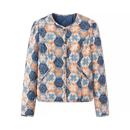 Women's Quilted Short Jacket with Graphic Patchwork Pattern Shop Velvia