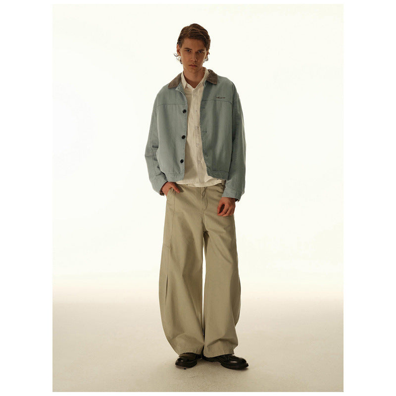 Men's Boxy Canvas Jacket with Cord Collar and Concealed Button Placket Shop Velvia