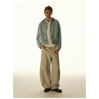 Men's Boxy Canvas Jacket with Cord Collar and Concealed Button Placket Shop Velvia