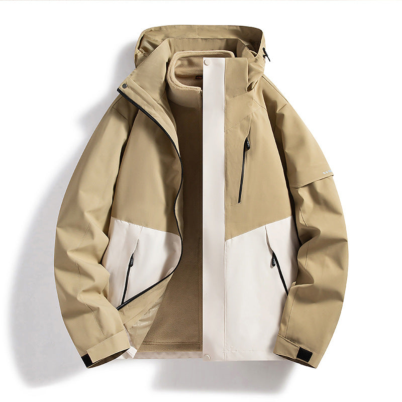 Men's Water-Repellent Softshell Fleece Layer Jacket with Hood and Windproof Front Flap Shop Velvia