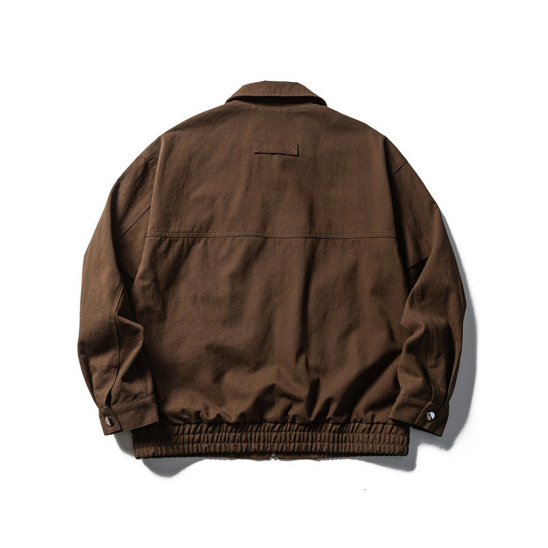 Men's Oversized Work Jacket with Full Zip, Chest Zip and Elastic Hem Band Shop Velvia