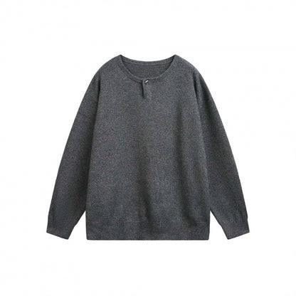 Unisex Oversize fine knit pullover with short Henley closure and structured mélange quality Shop Velvia