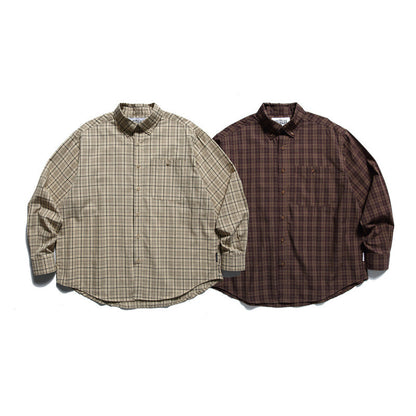 Men's Oversized Checkered Button-Down Shirt with Chest Pocket and Rounded Hem Shop Velvia