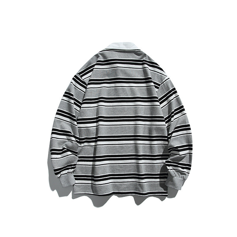 Unisex Oversize-Long Sleeve-Rugby Shirt with Contrast Collar and Distinctive Striped Pattern Shop Velvia