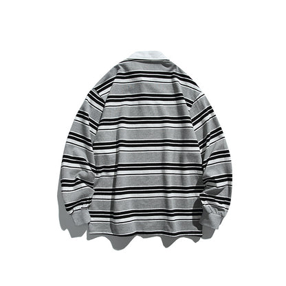 Unisex Oversize-Long Sleeve-Rugby Shirt with Contrast Collar and Distinctive Striped Pattern Shop Velvia