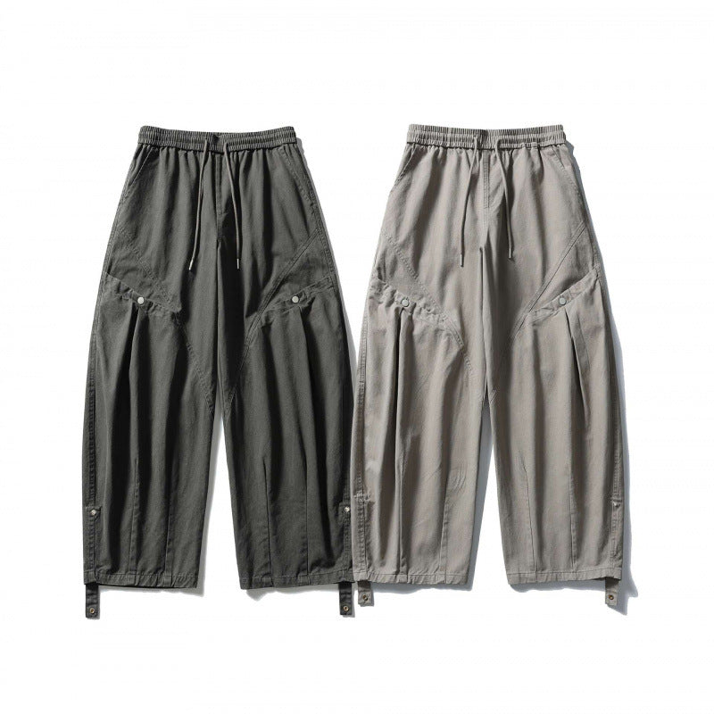 Unisex Wide Cropped Cargo Pants with Drawstring Waistband, Multifunctional Flap Pockets, and Adjustable Leg Straps Shop Velvia