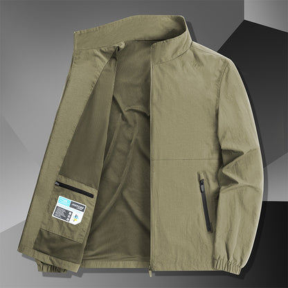 Men's Lightweight Cotton Blend Transitional Jacket with Stand-Up Collar and Concealed Zipper Shop Velvia