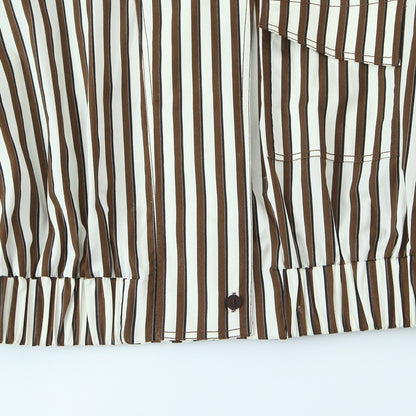 Women's Oversized Shirt Jacket with Stand Collar, Chest Pocket, and Elastic Hem Shop Velvia