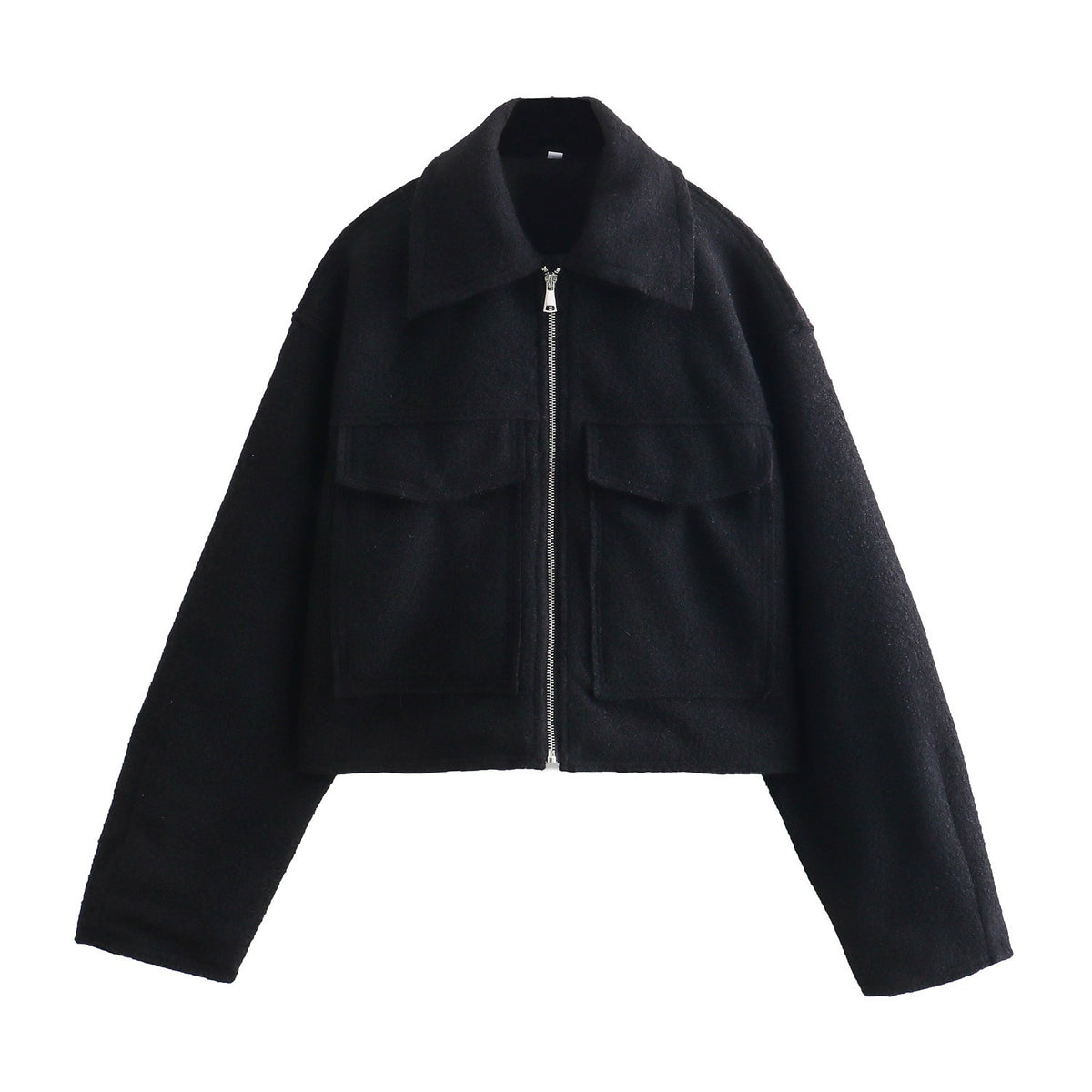 Women Short Boucle Jacket in Boxy Cut with Zip and Flap Pockets Shop Velvia