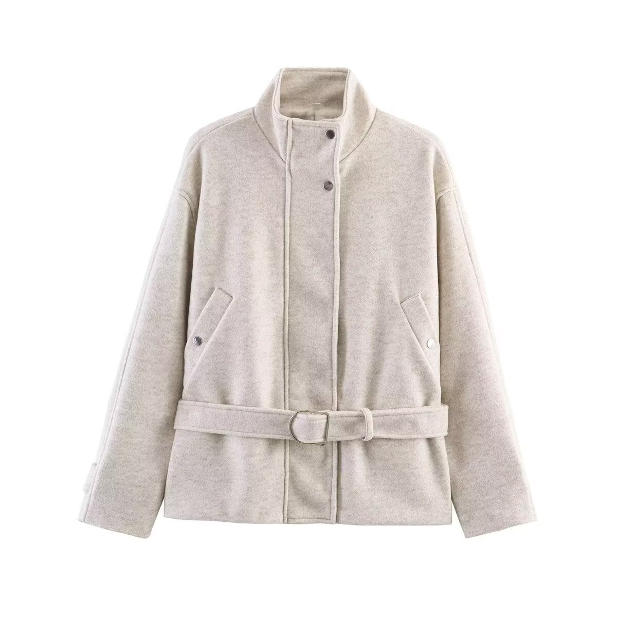 Women's short jacket made of wool blend with waistband, stand-up collar and flap pockets Shop Velvia