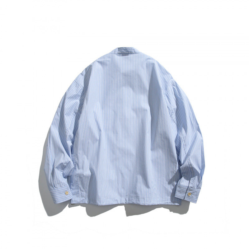 Men's oversized shirt with stand-up collar and half button placket as well as front pockets Shop Velvia